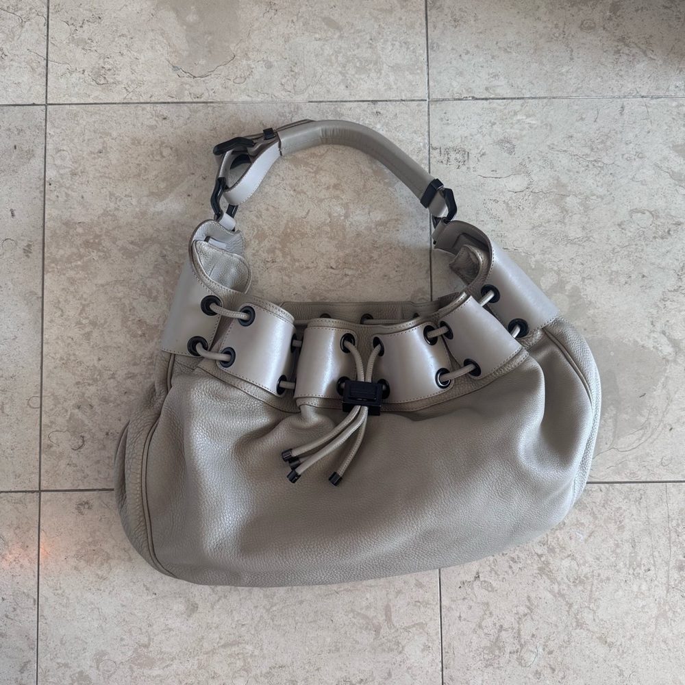 BURBERRY PRORSUM WARRIOR Purse Large light taupe Hobo Bag EUC